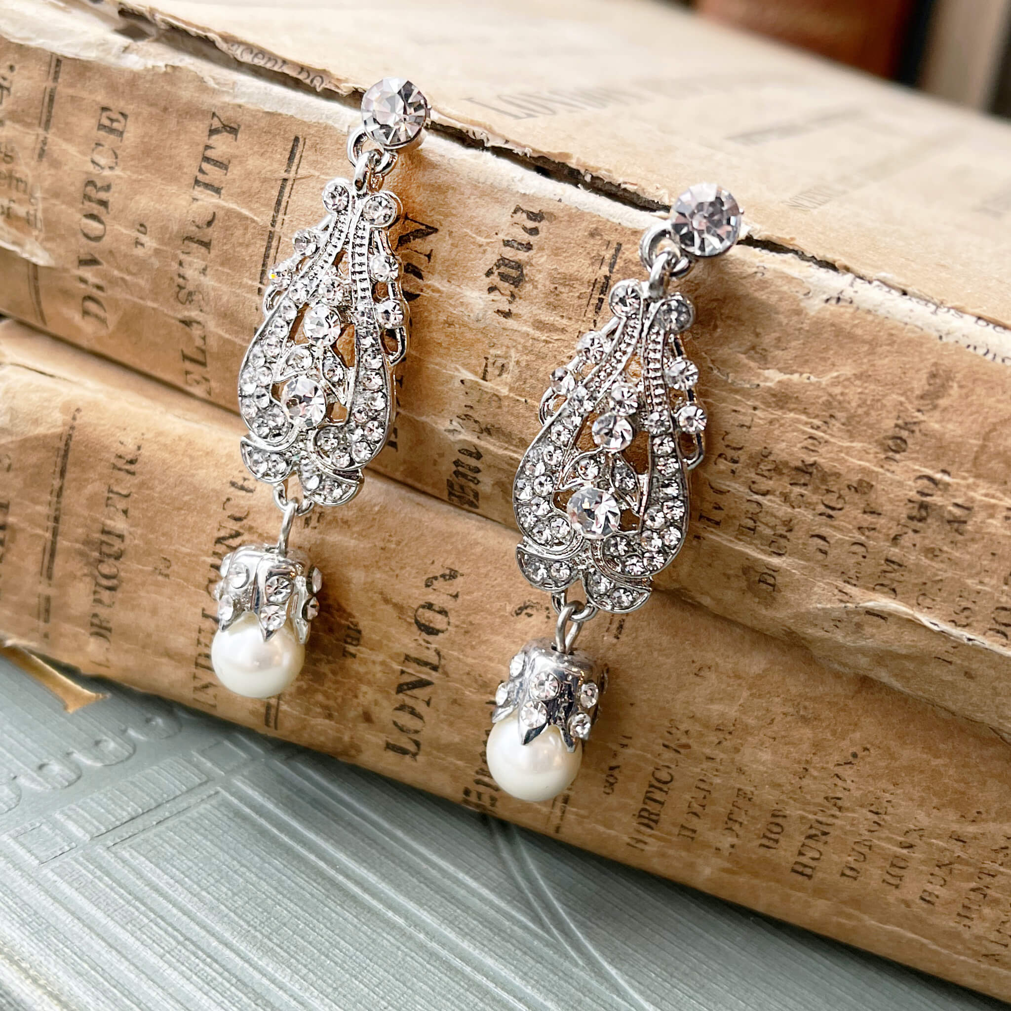 Jules Bridal - Marguerite, Vintage Style Filigree and Crystal Earrings