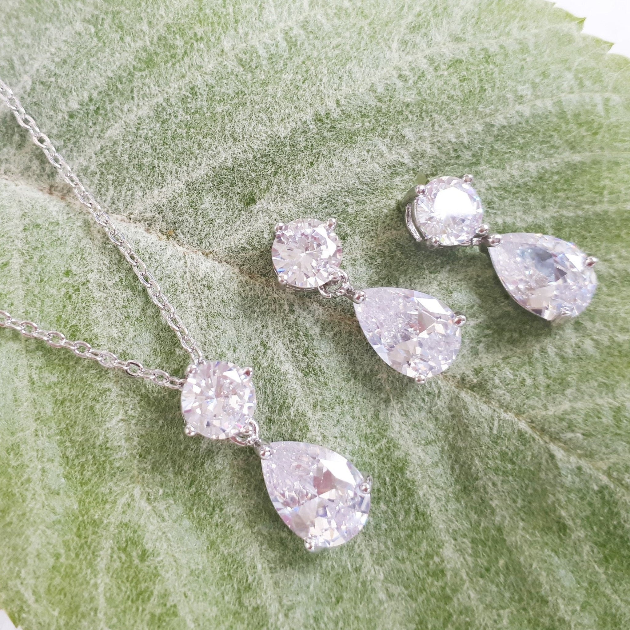 Jules Bridal - Maria, Crystal Teardrop Earrings & Pendant Set