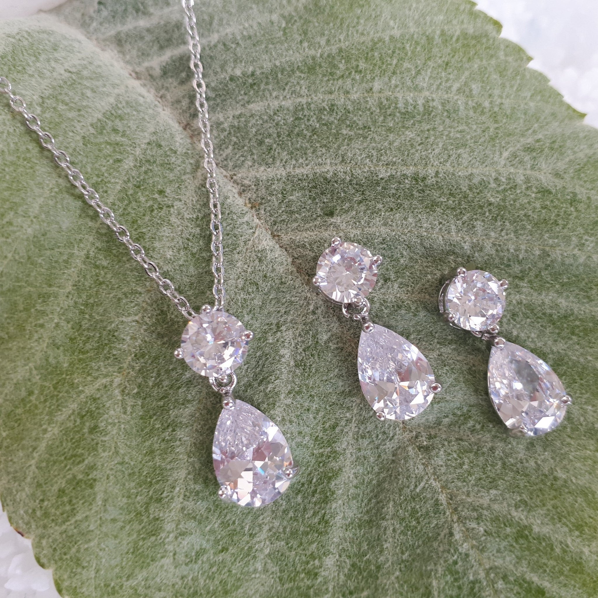Jules Bridal - Maria, Crystal Teardrop Earrings & Pendant Set