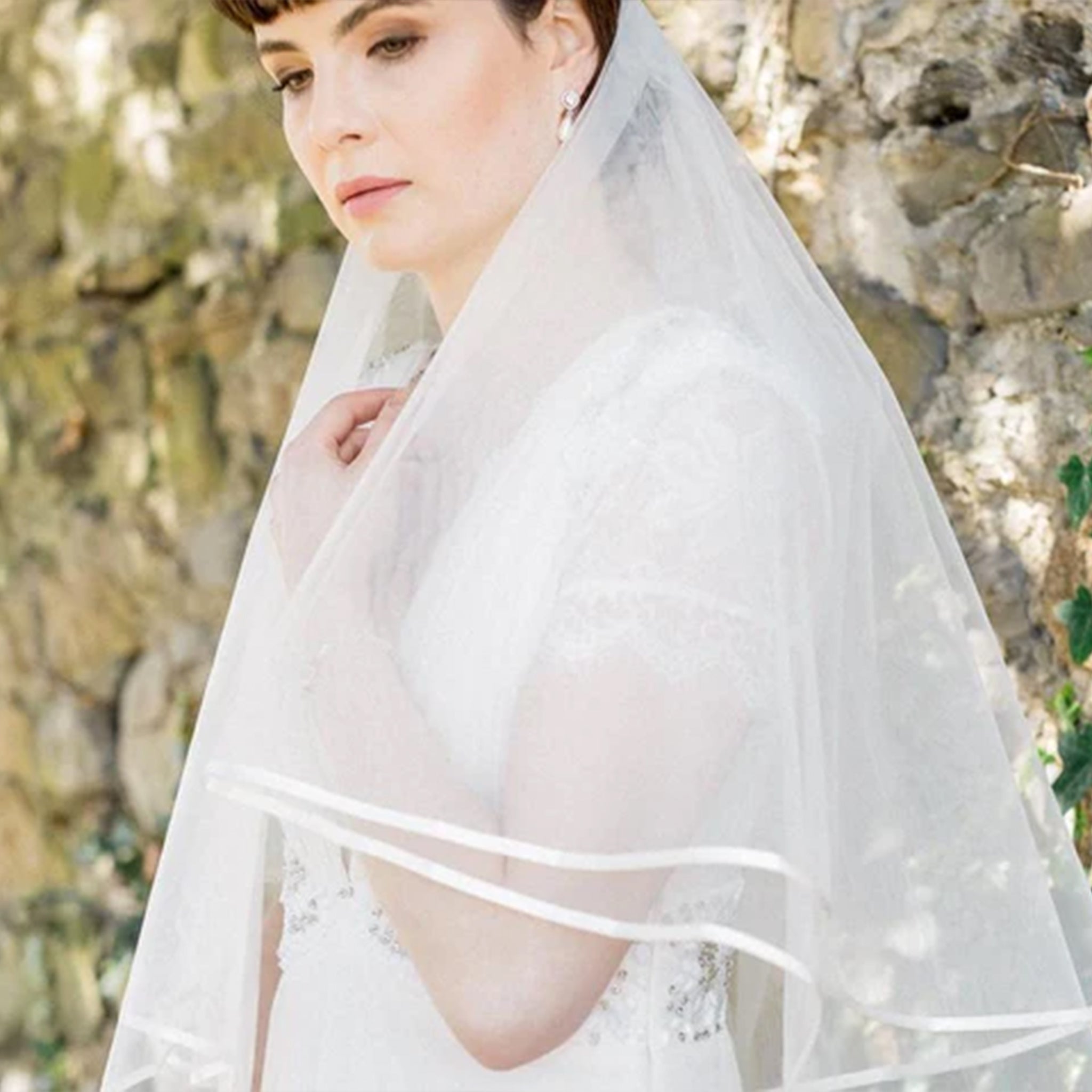 Michaela, Ribbon Edge Elbow Length Veil