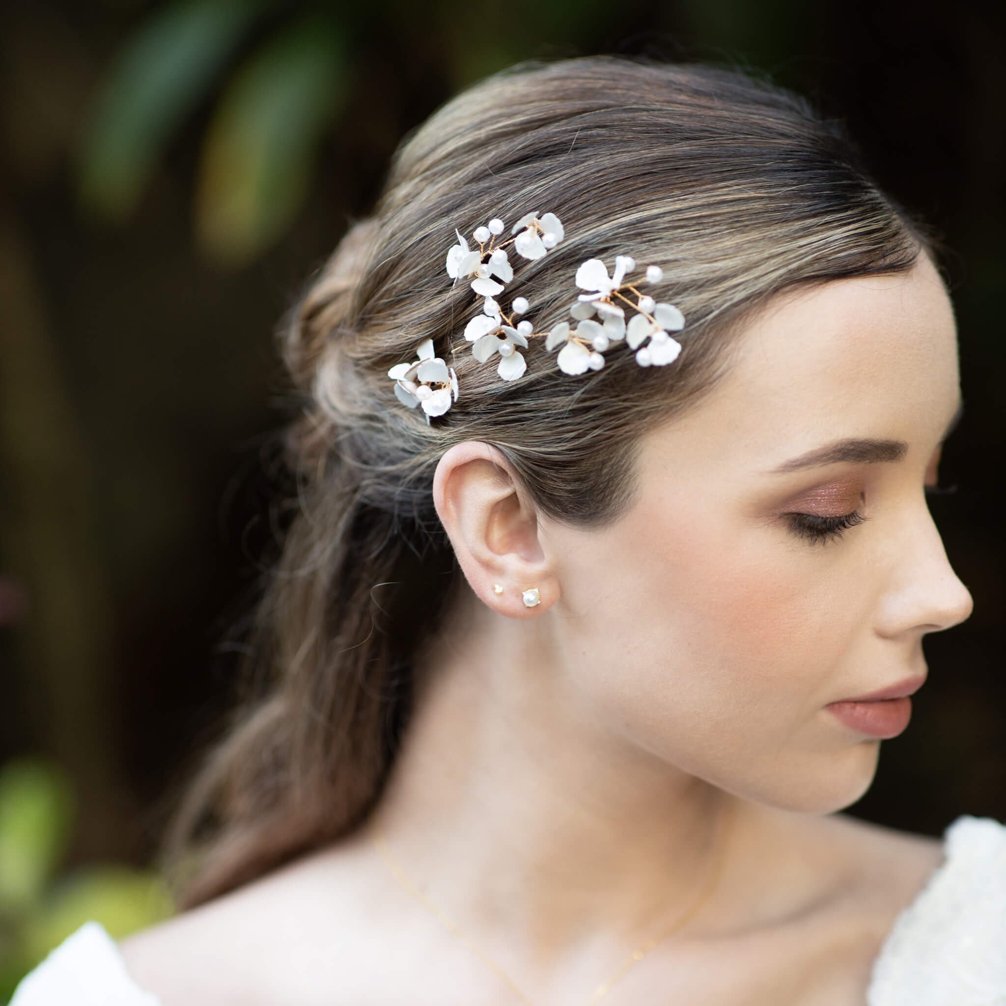Jules Bridal - Nairna, Floral Hair Pin Set in Gold with Pearls