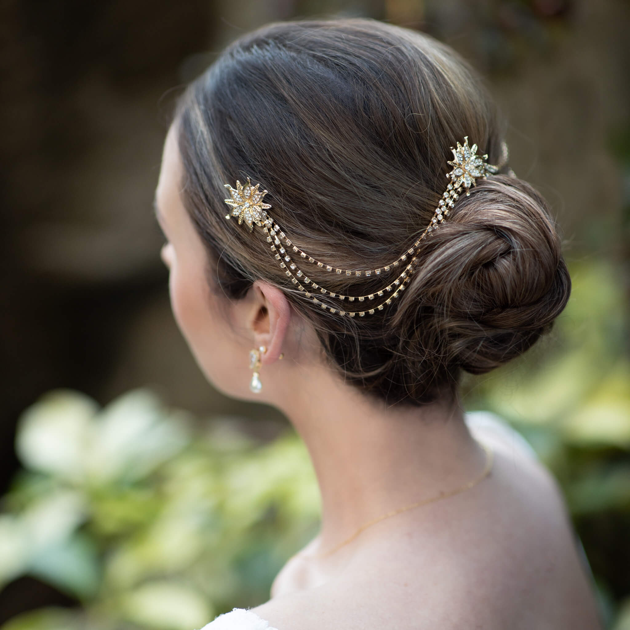 Jules Bridal - Nora, Gold Crystal Triple Soleil Statement Hair Drape