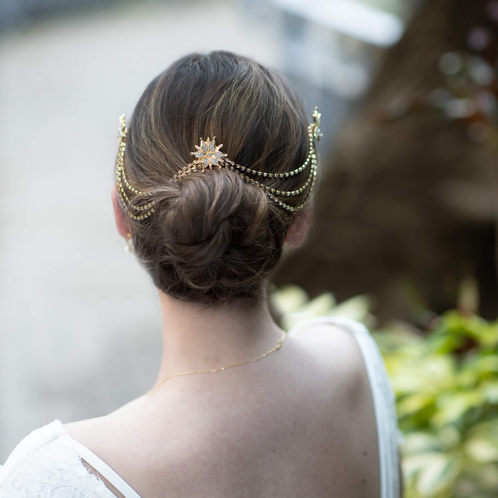 Jules Bridal - Nora, Gold Crystal Triple Soleil Statement Hair Drape