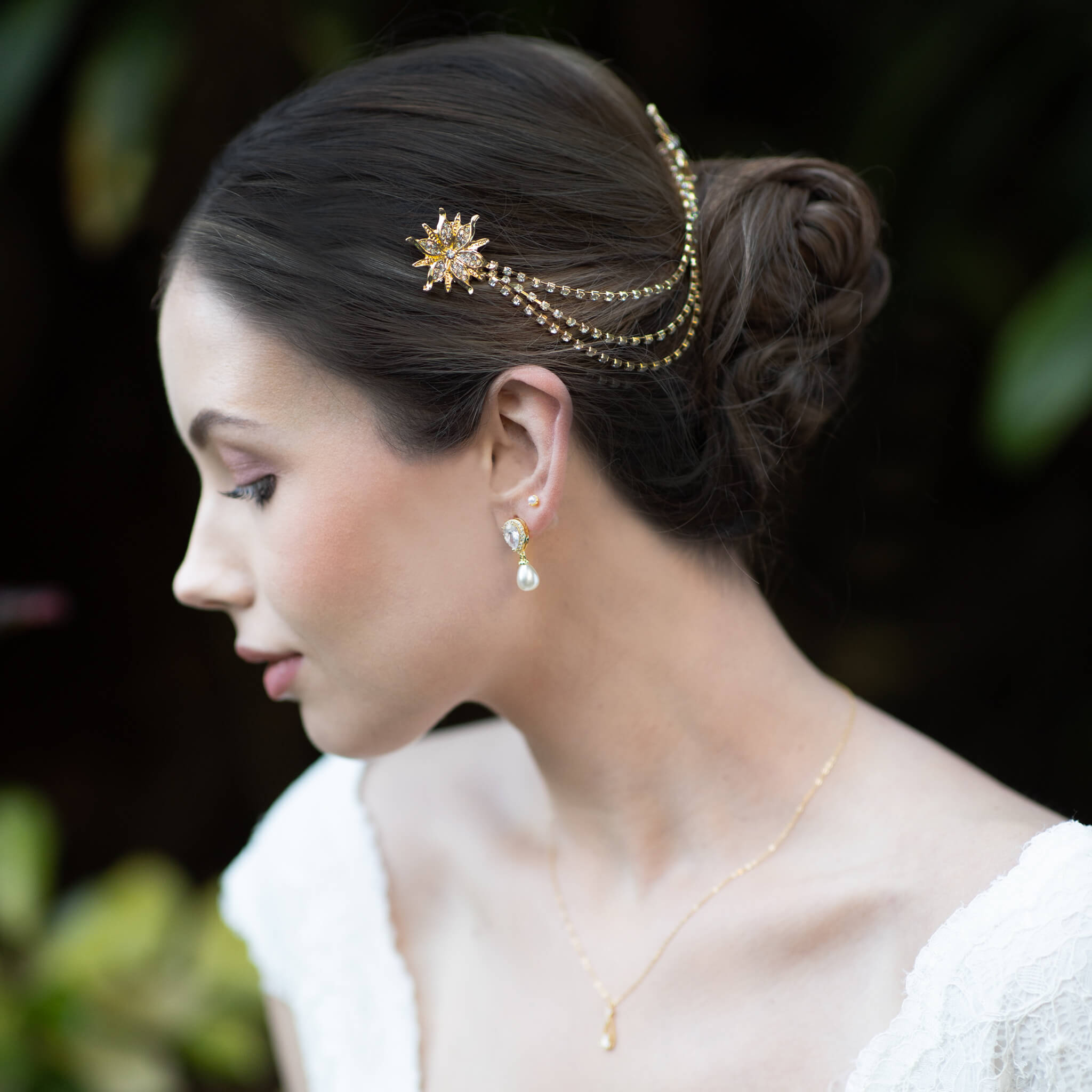 Jules Bridal - Nora, Gold Crystal Triple Soleil Statement Hair Drape