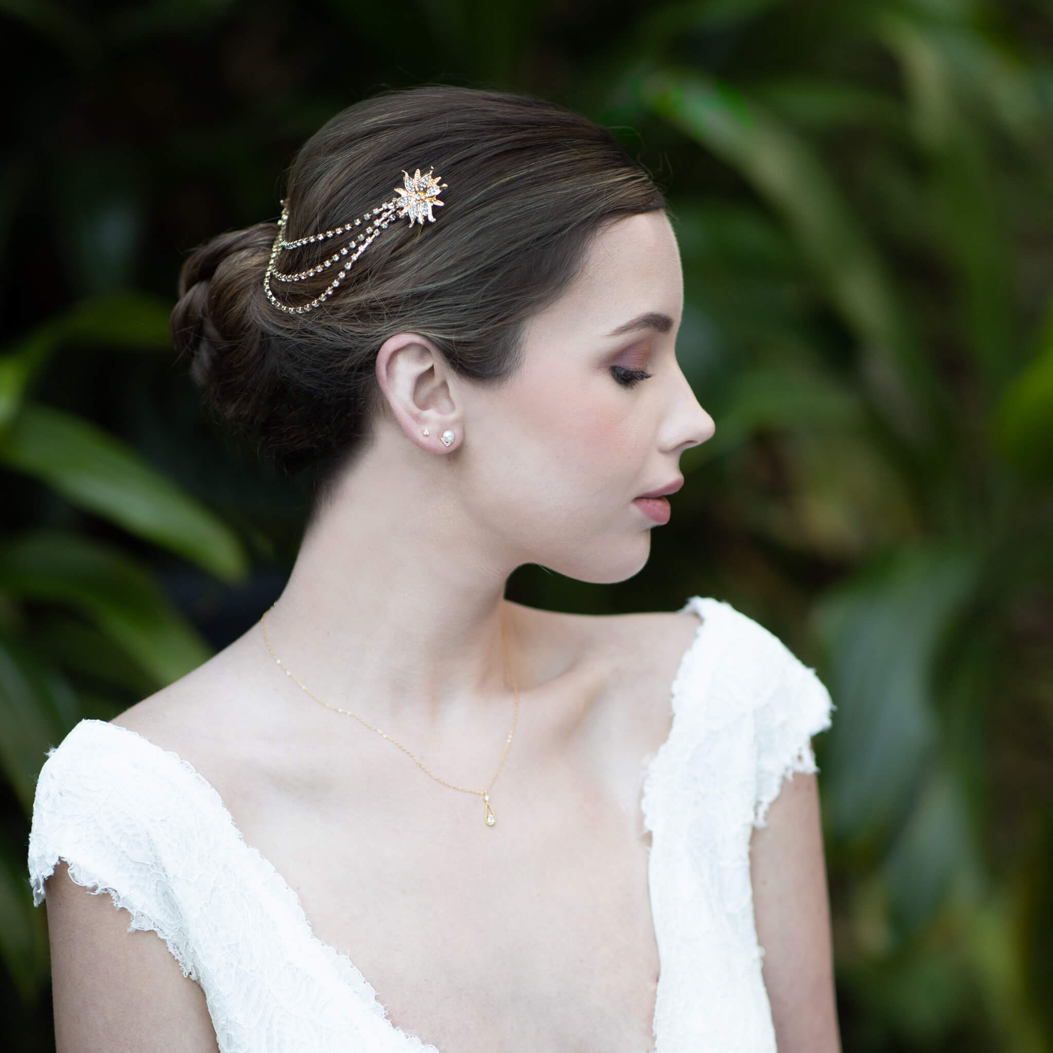 Jules Bridal - Nora, Gold Crystal Triple Soleil Statement Hair Drape