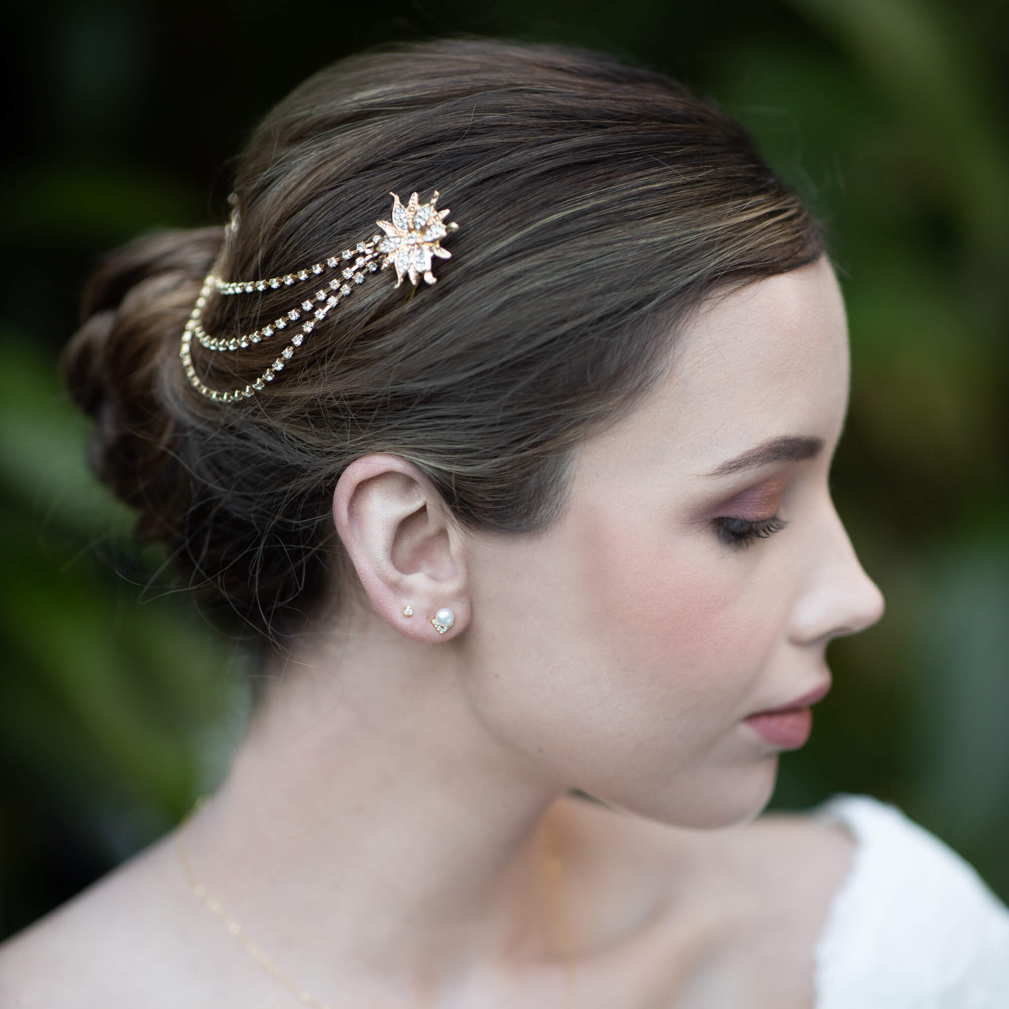 Jules Bridal - Nora, Gold Crystal Triple Soleil Statement Hair Drape
