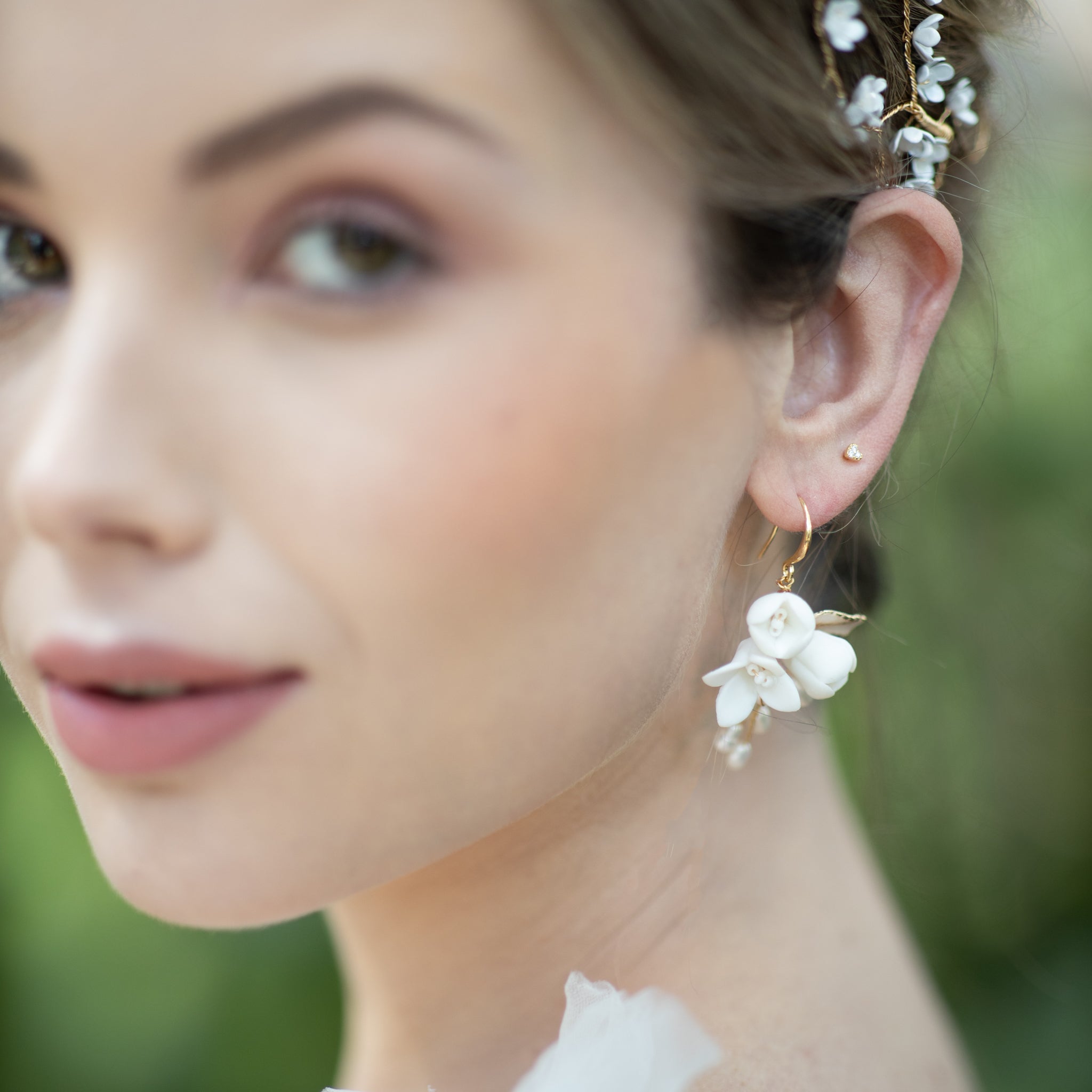 Jules Bridal - Primrose, White Ceramic Floral Drop Earrings
