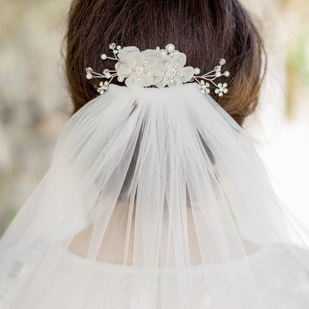Jules Bridal - Sadie, Tulle Floral Hair Comb in Silver