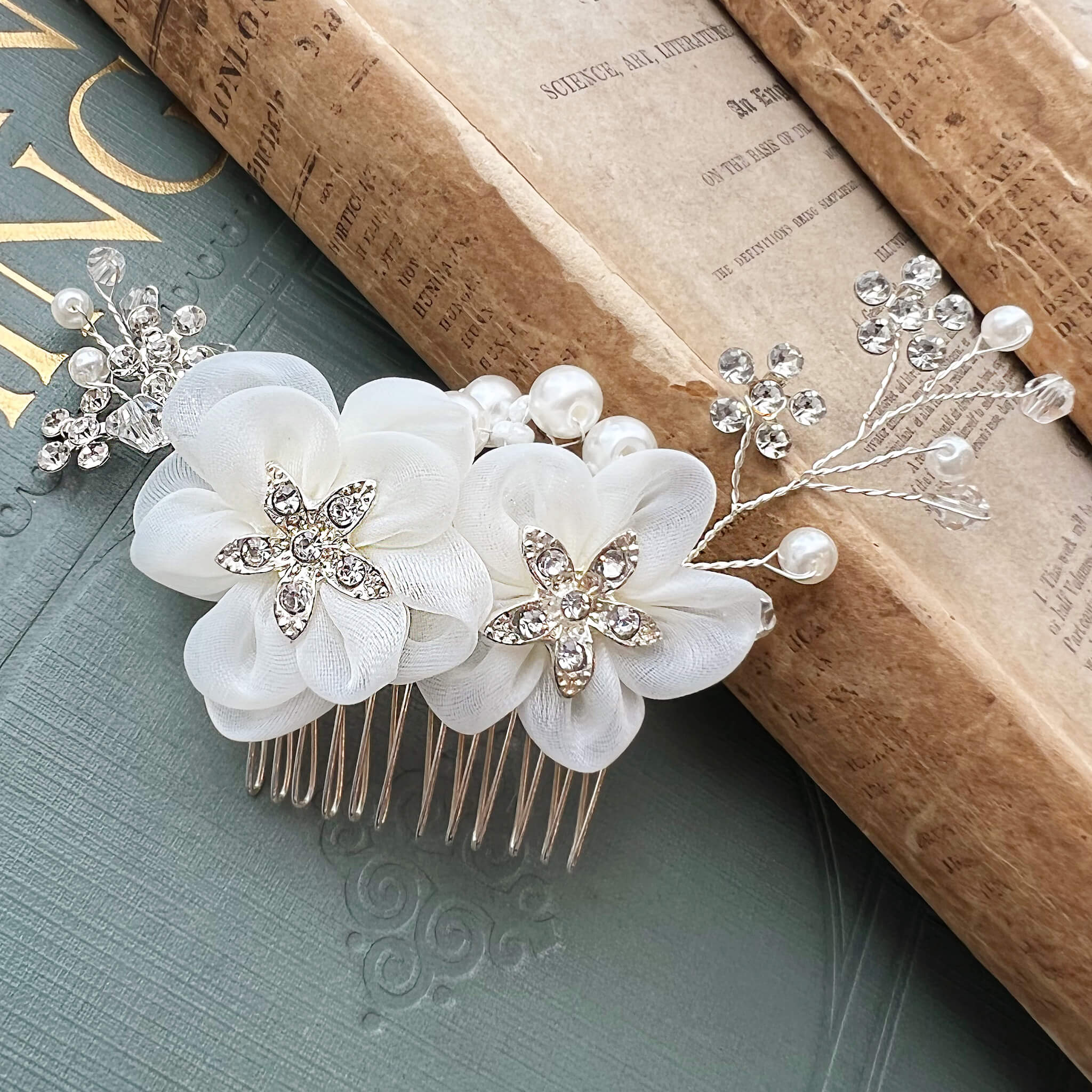 Jules Bridal - Sadie, Tulle Floral Hair Comb in Silver