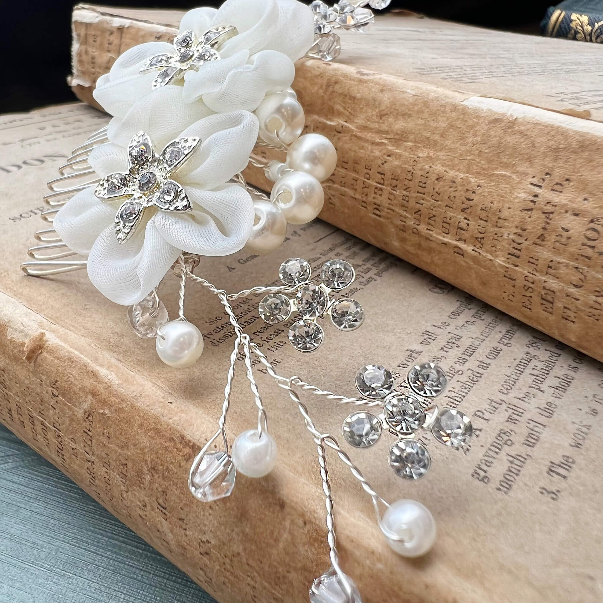 Jules Bridal - Sadie, Tulle Floral Hair Comb in Silver