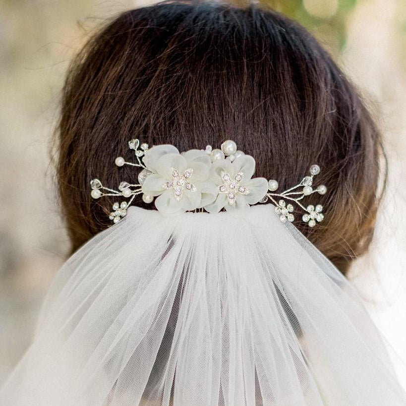 Jules Bridal - Sadie, Tulle Floral Hair Comb in Silver