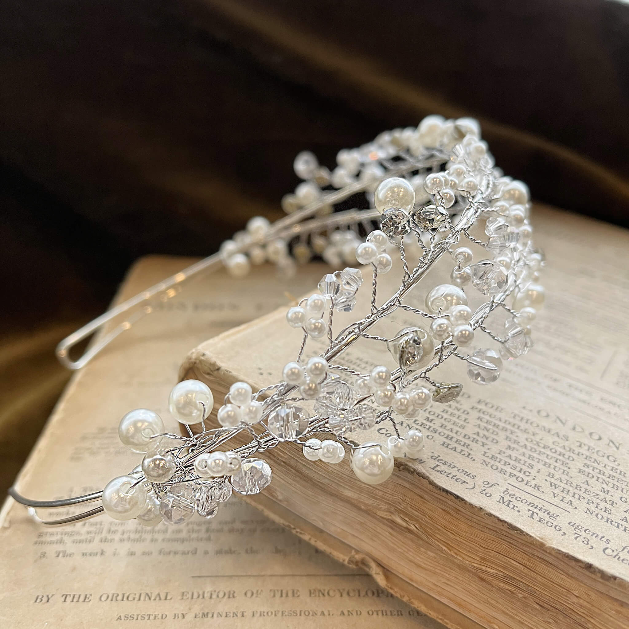 Jules Bridal - Siobhan, Silver Pearl and Crystal Double Tiered Headband