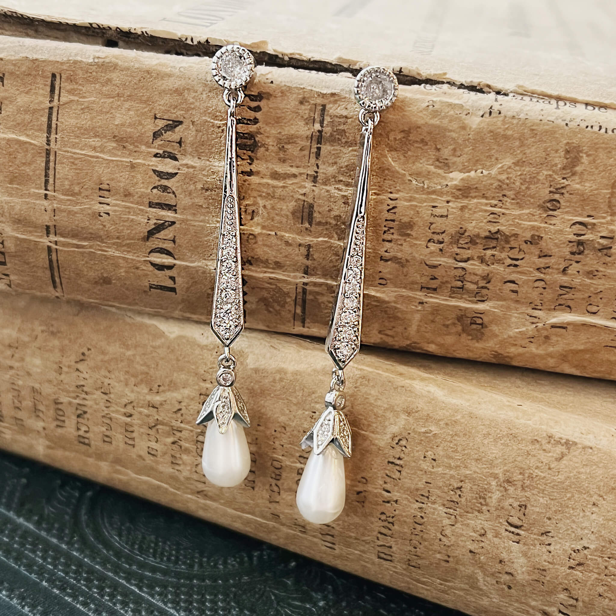 Violet, Teardrop Pearl Earrings in Silver