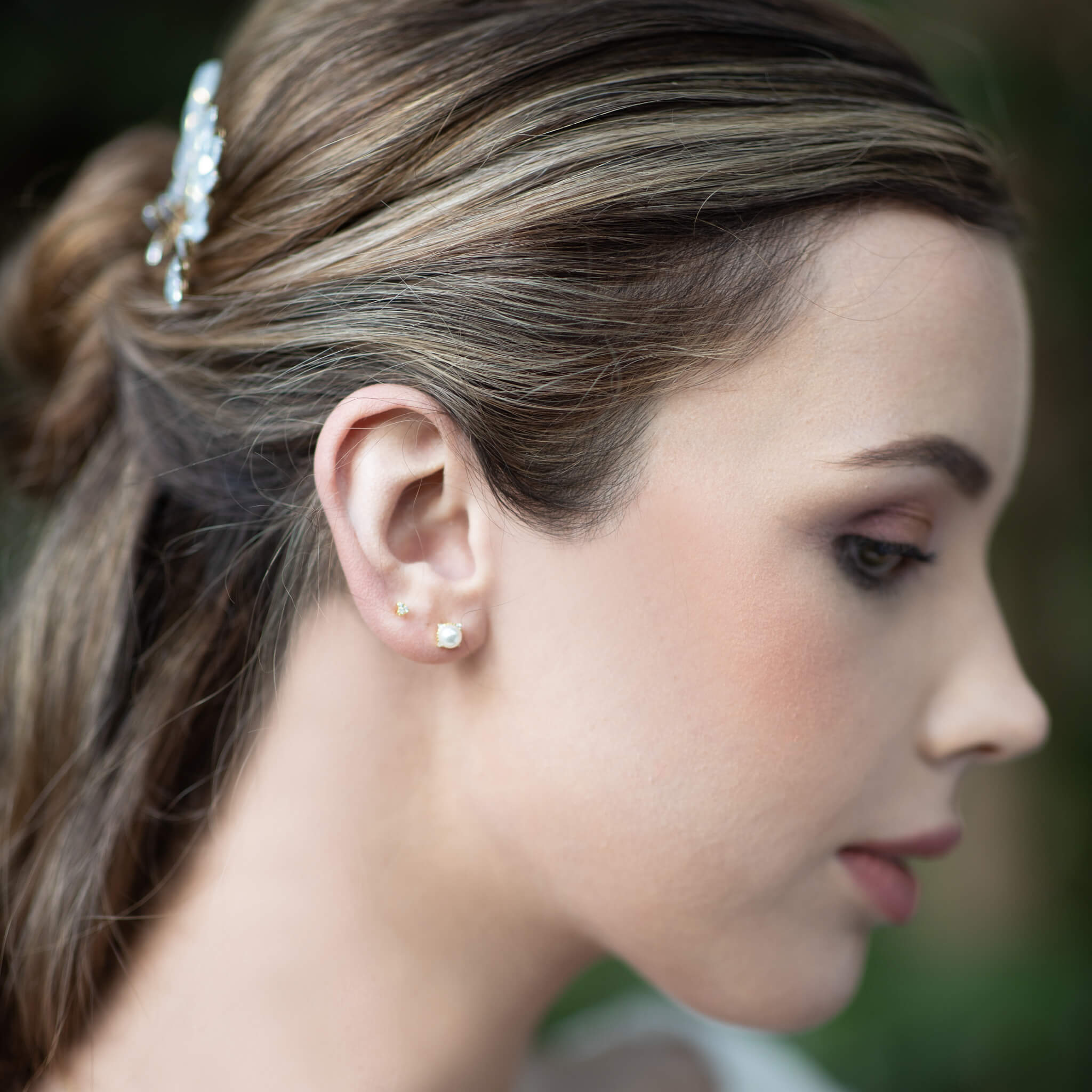 Jules Bridal - Zeus, Studs with Freshwater Pearl & Orbiting Crystal
