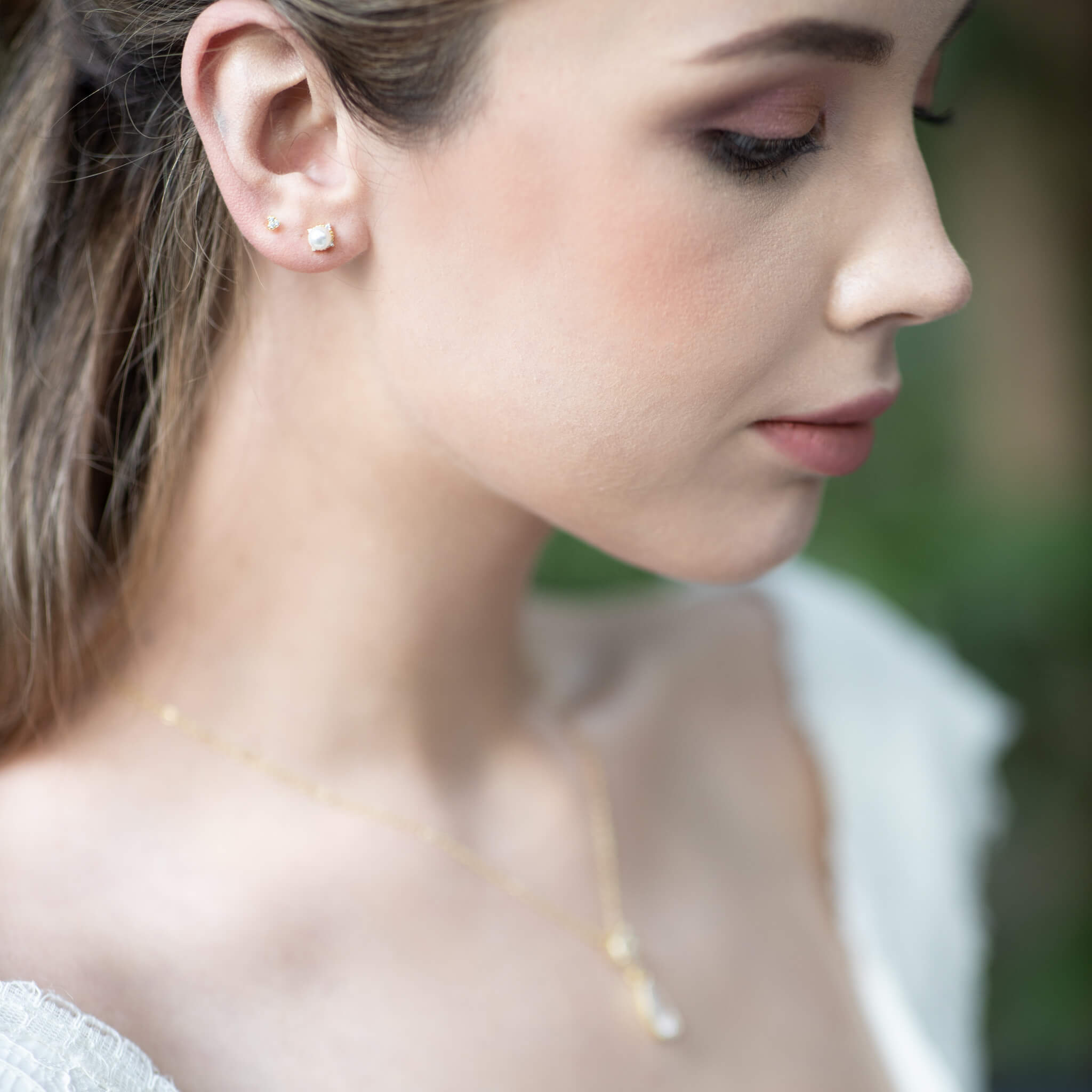 Jules Bridal - Zeus, Studs with Freshwater Pearl & Orbiting Crystal