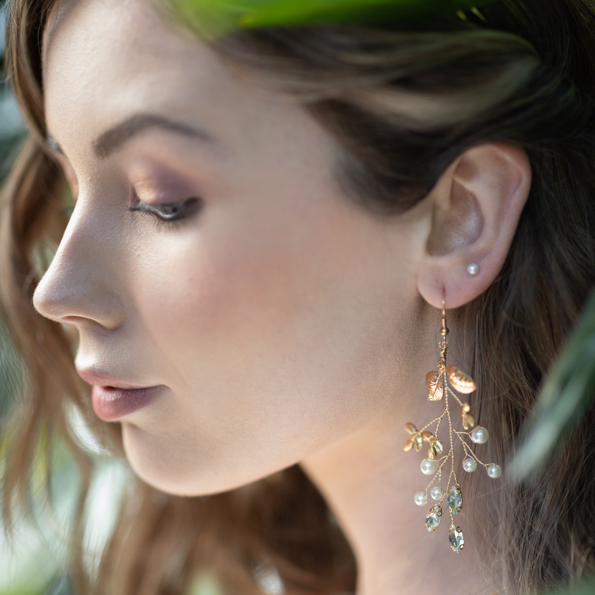 Jules Bridal - Adairia, Gold Leaf Pearl and Crystal Earrings