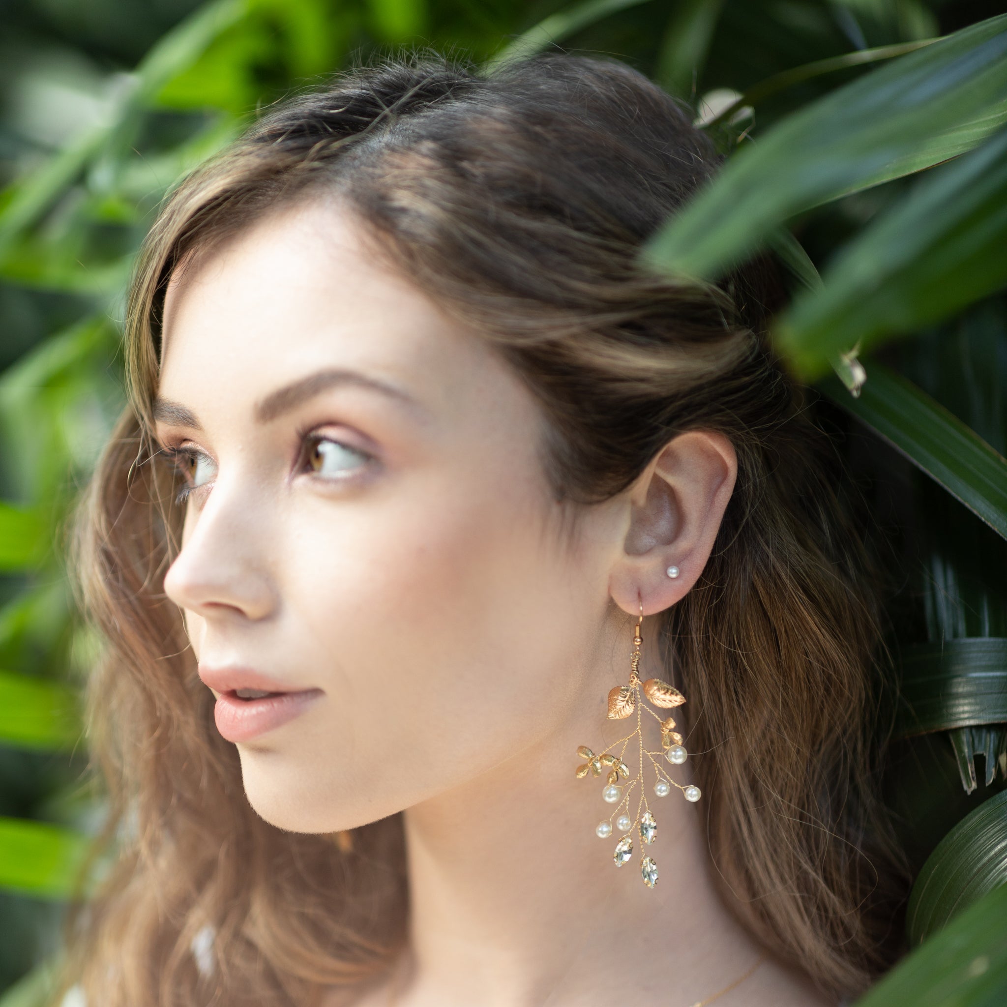 Jules Bridal - Adairia, Gold Leaf Pearl and Crystal Earrings