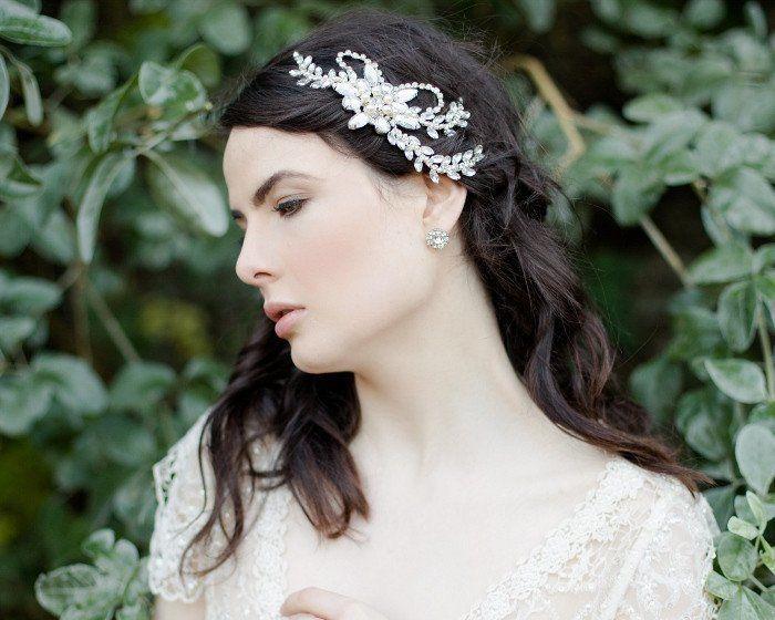 Vintage Side Headpieces - Chic Statement Wedding Headpiece, Pearls & Swarovski Crystals, Dahlia