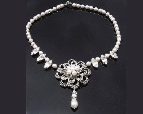 Wedding Necklace - Vintage Styled Flower Necklace, Bridal Pearl Necklace, Danielle