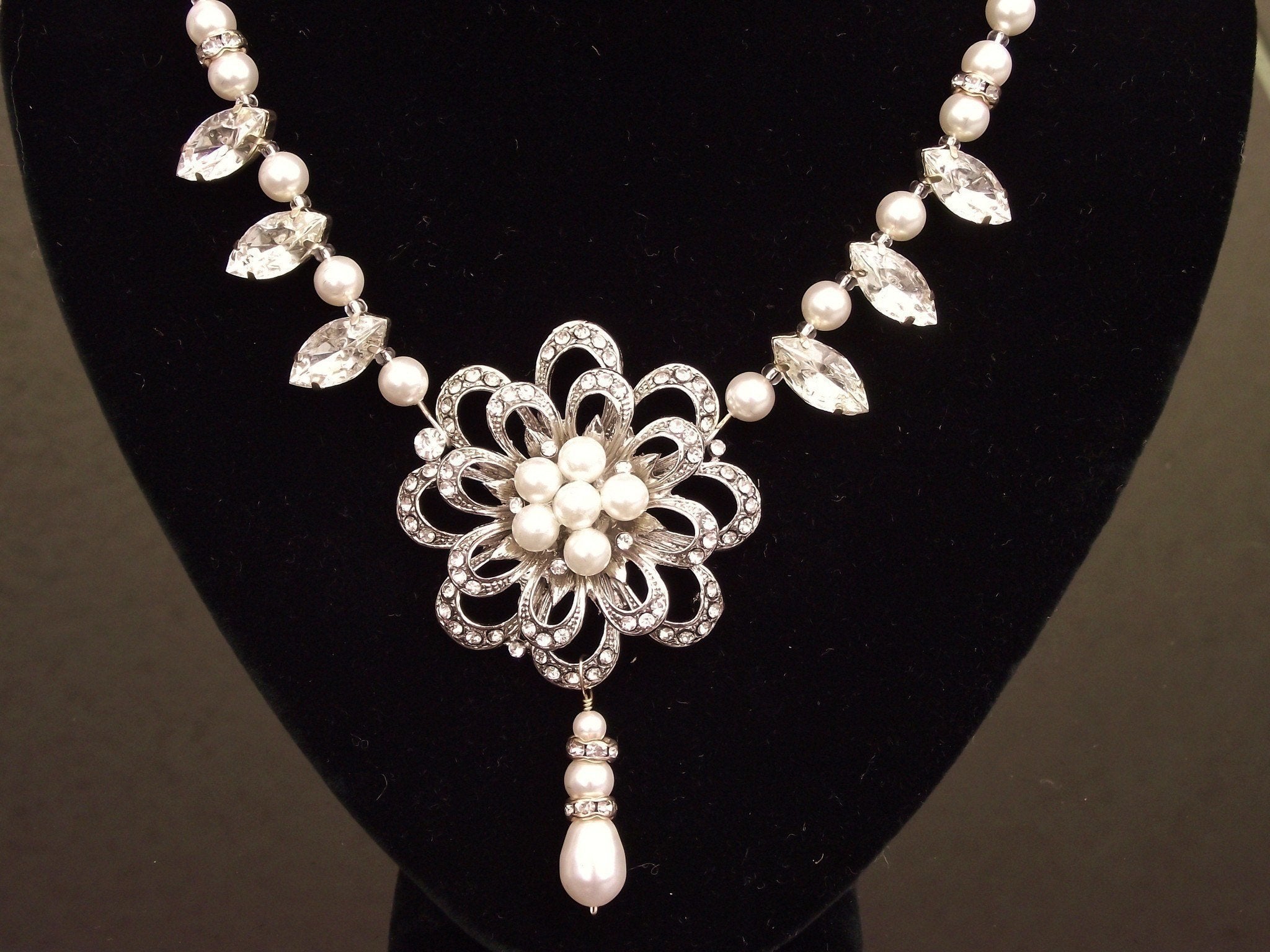 Wedding Necklace - Vintage Styled Flower Necklace, Bridal Pearl Necklace, Danielle