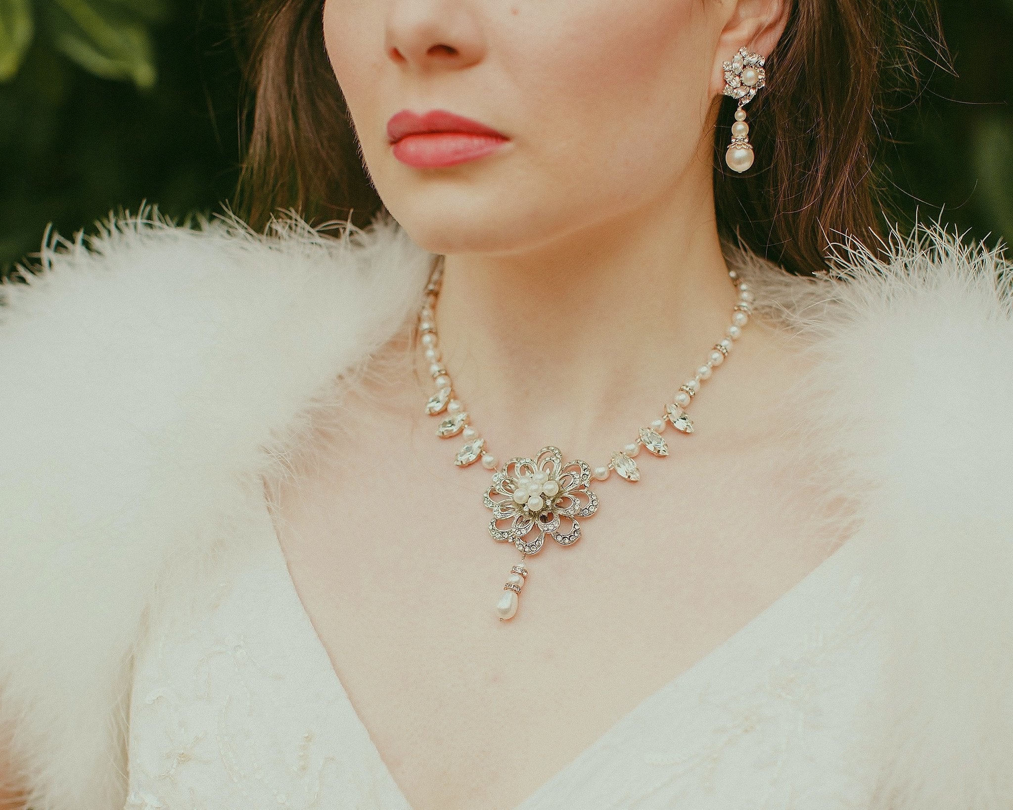 Wedding Necklace - Vintage Styled Flower Necklace, Bridal Pearl Necklace, Danielle