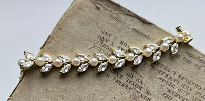 Aubrey, Gold Leaf Crystal & Pearl Bracelet