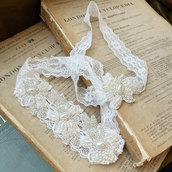 Dordi, Vintage Inspired Pearl Beaded Lace Garter Set - Jules