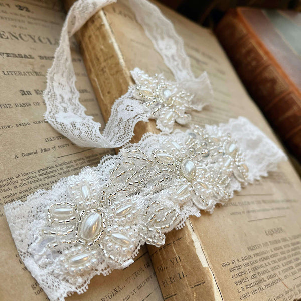 Dordi, Vintage Inspired Pearl Beaded Lace Garter Set Dordi, Vintage Inspired Pearl Beaded Lace Garter Set