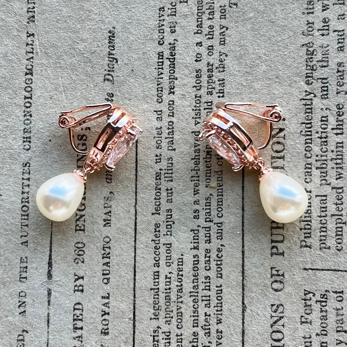 Alisha, Rose Gold Pearl Clip-on Earrings