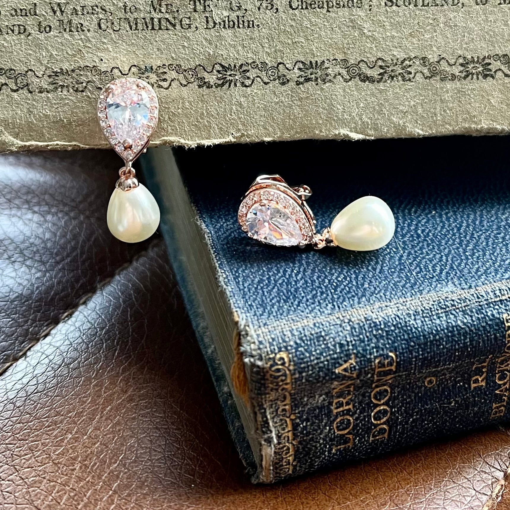 Alisha, Rose Gold Pearl Clip-on Earrings