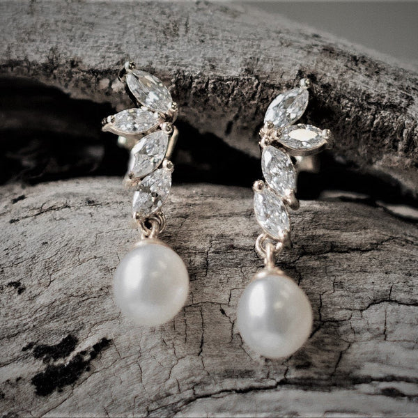 Shelly, Pearl Silver Earrings Jules Bridal Jewellery USA
