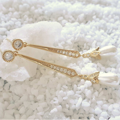 Violet, Teardrop Pearl Earrings in Gold