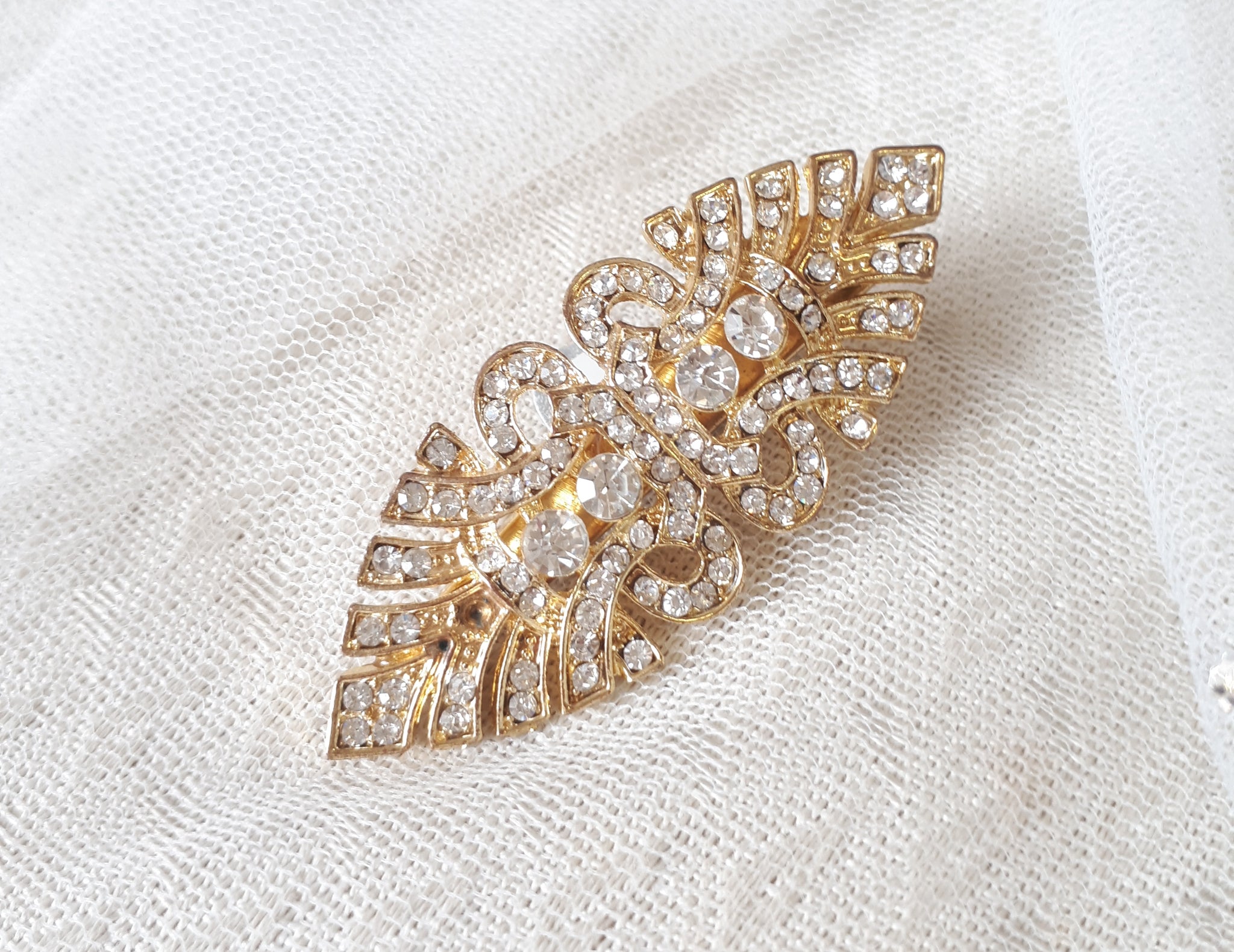 Bronte, Art Deco Style Gold Crystal Clip [Archival- Handmade][Bride Review]