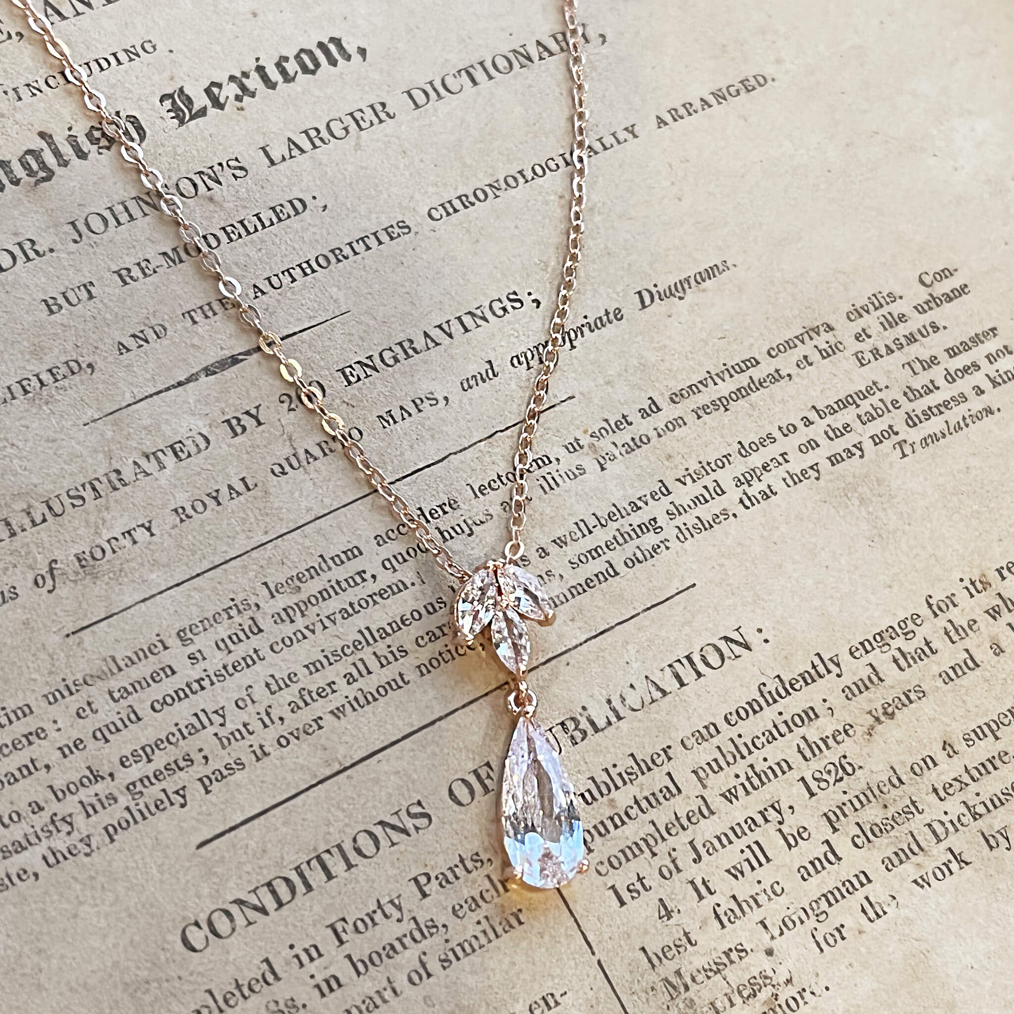 Jules Bridal - Alina, Rose Gold Crystal Drop Pendant Necklace