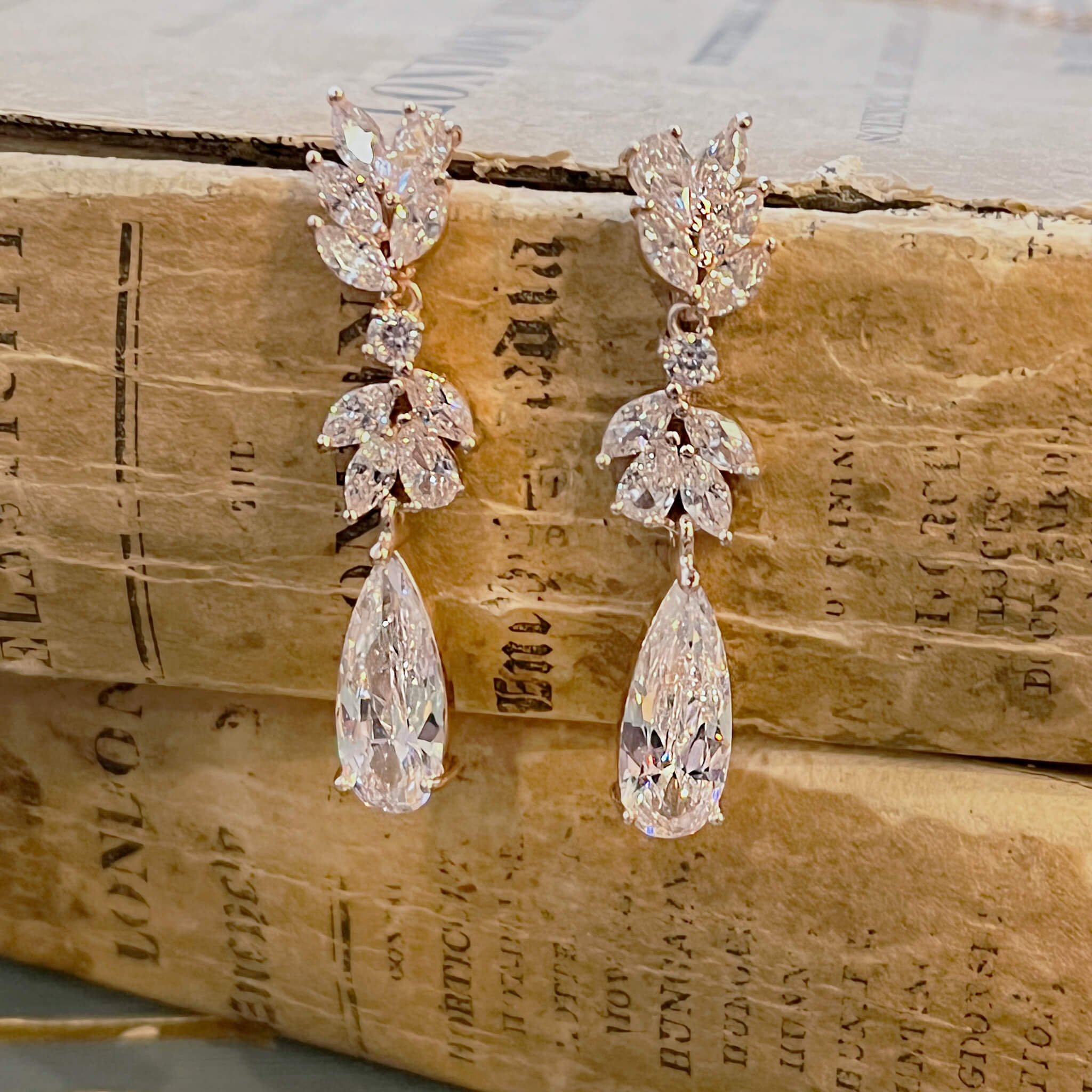 Jules Bridal - Alina, Rose Gold Crystal Drop Earrings