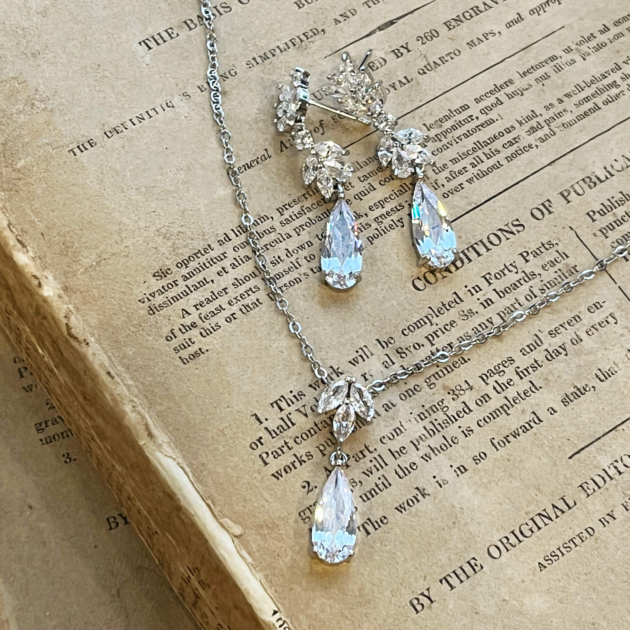 Jules Bridal - Alina, Silvertone Crystal Drop Earrings and Necklace Set