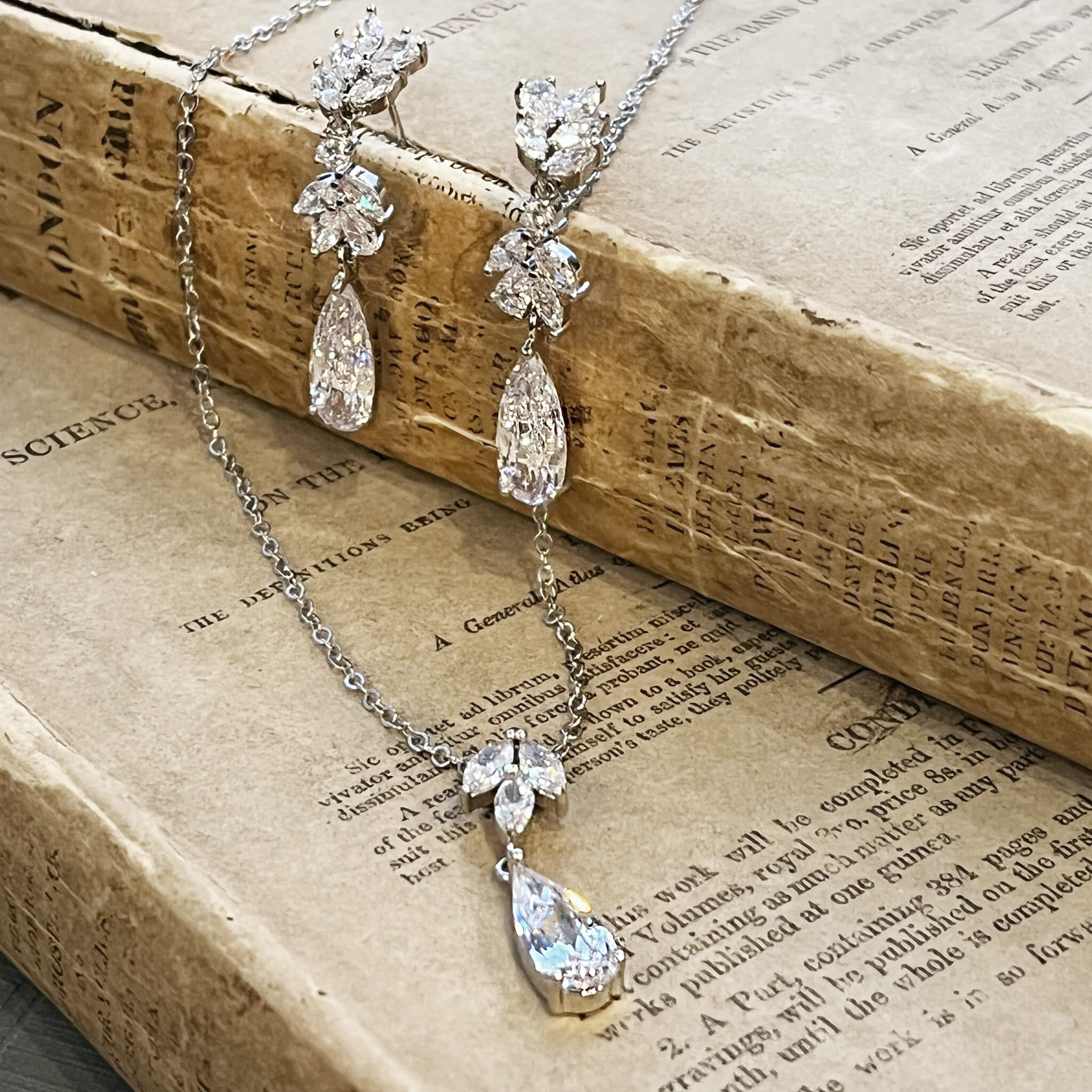 Jules Bridal - Alina, Silvertone Crystal Drop Earrings and Necklace Set