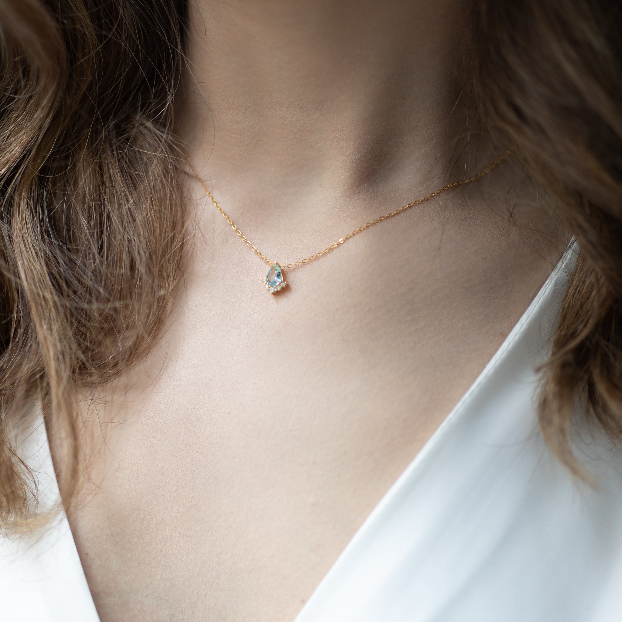 Jules Bridal - Astra, 14k Gold Plated Aquamarine Necklace