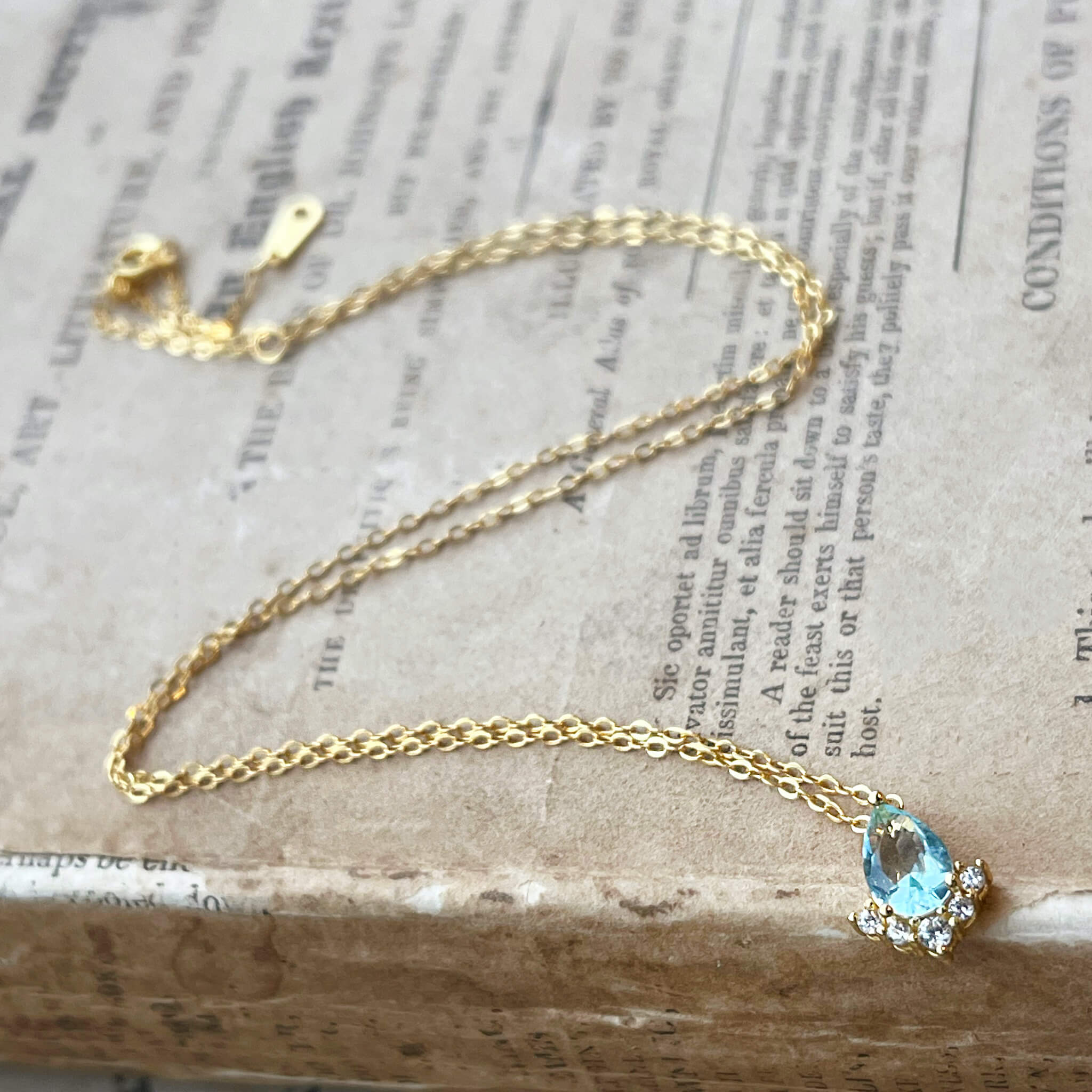 Jules Bridal - Astra, 14k Gold Plated Aquamarine Necklace