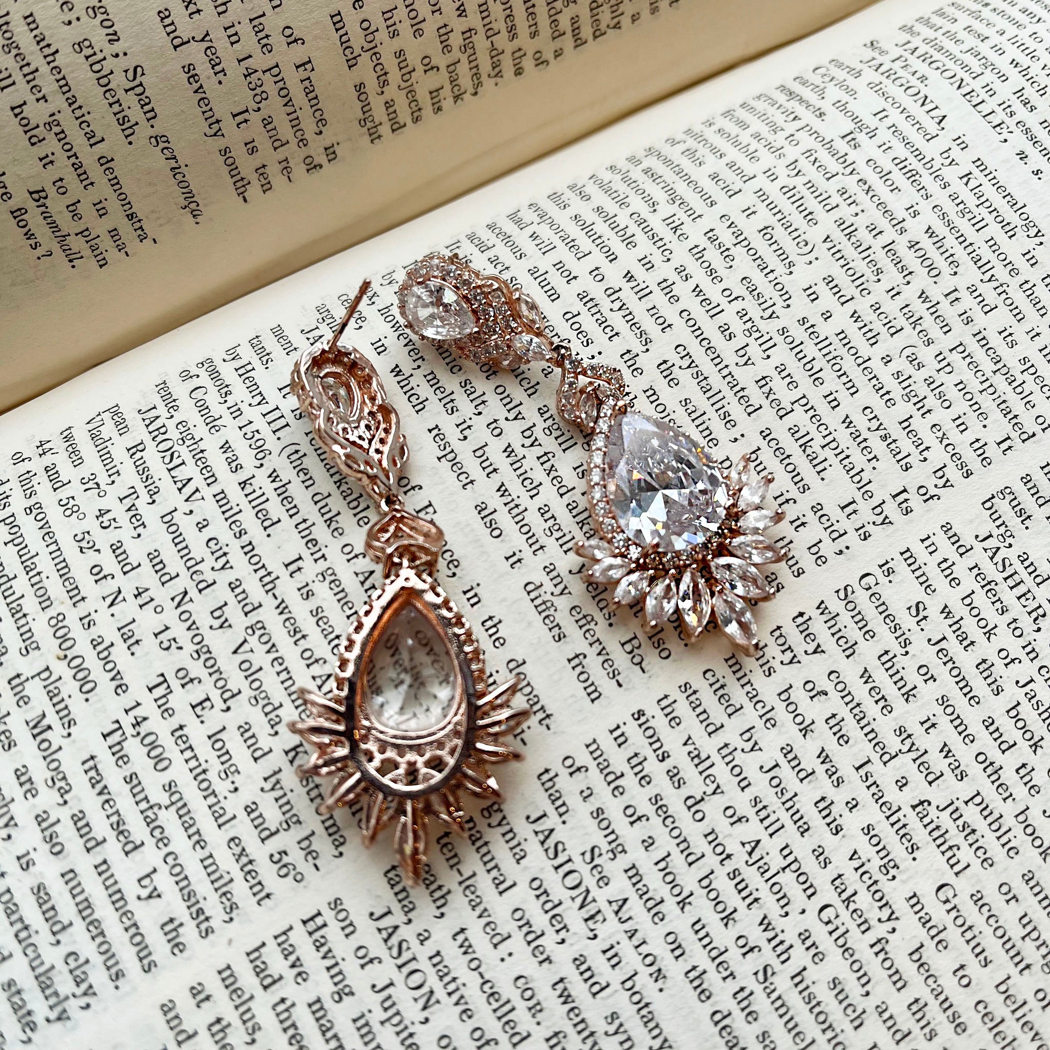 Atalie, Statement Crystal Earrings in Rose Gold