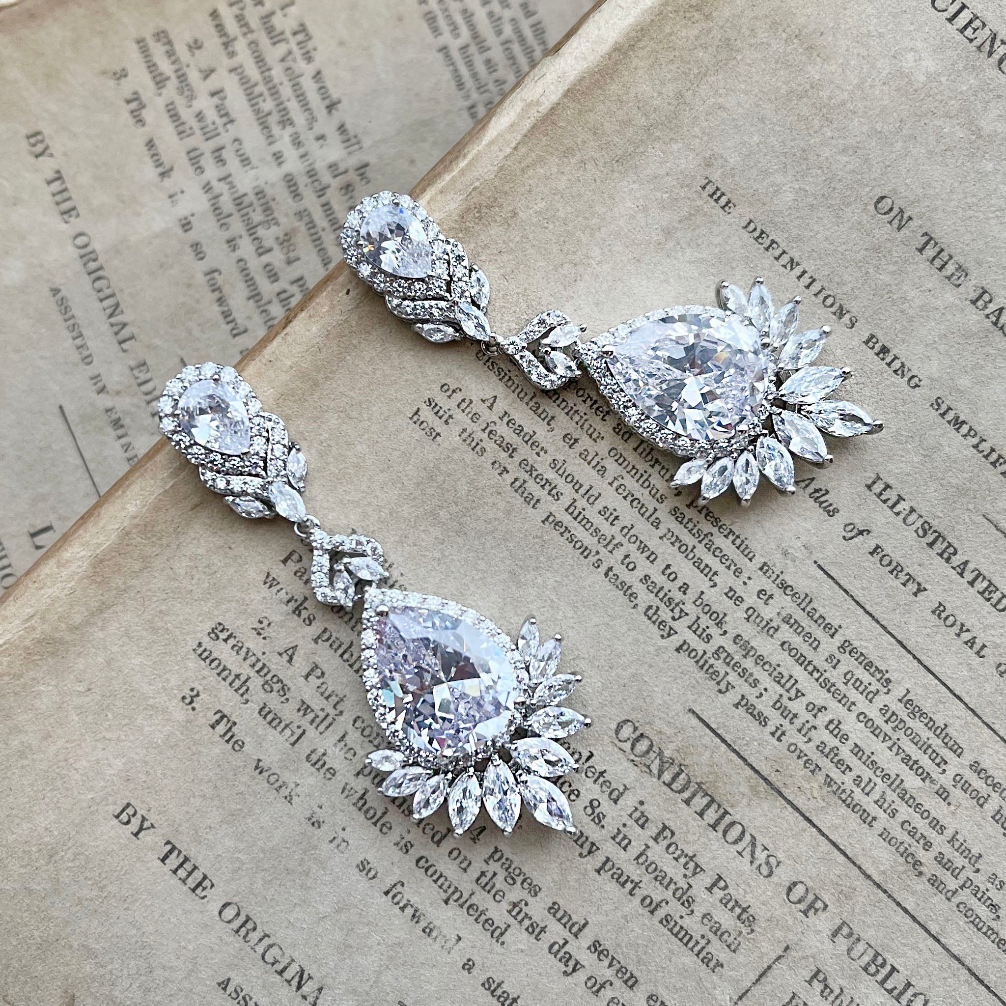 Atalie, Statement Crystal Earrings in Silver