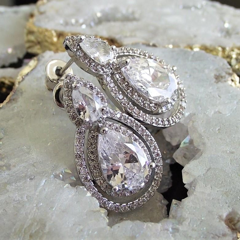 Jules Bridal - Bella, Old Hollywood Crystal Earrings