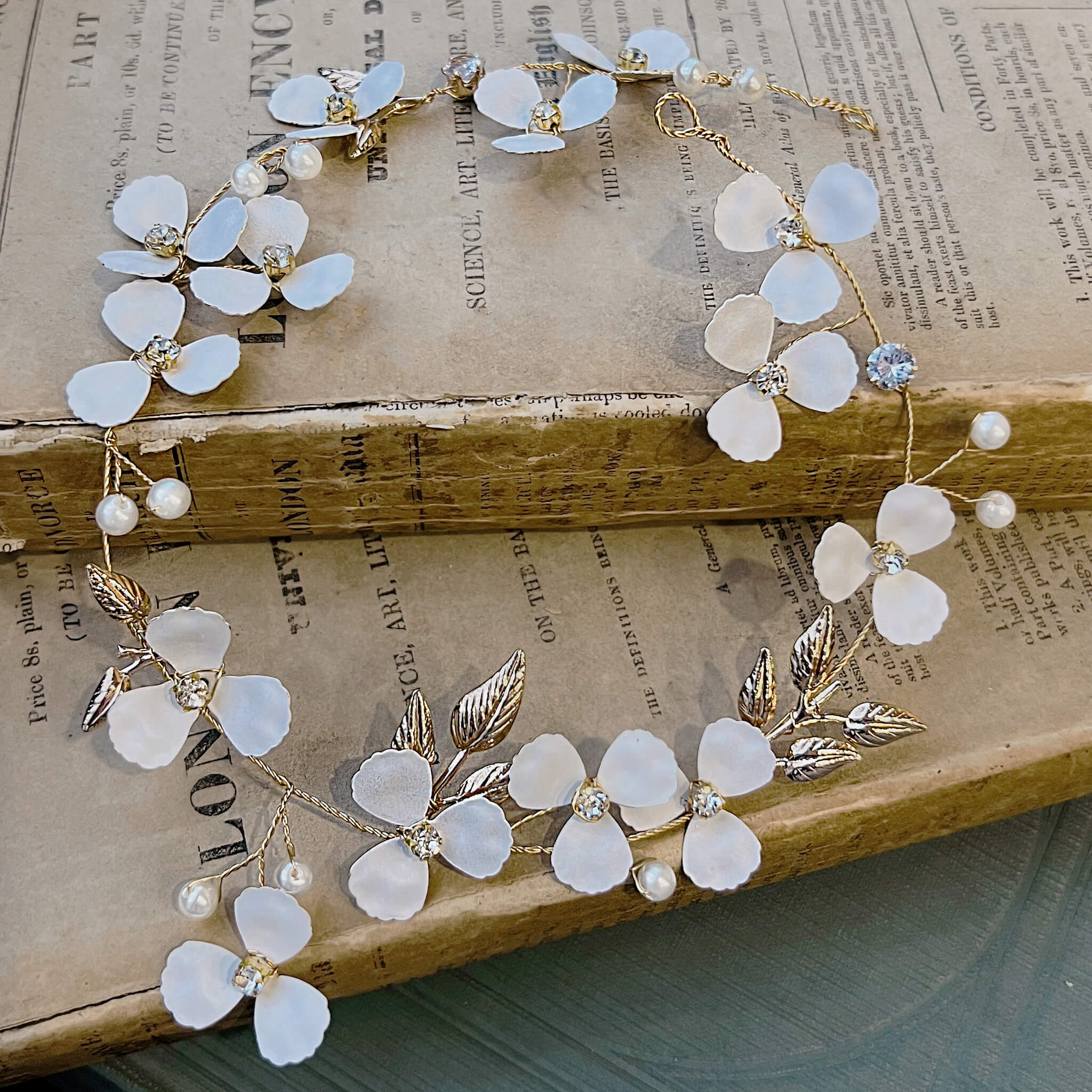Jules Bridal - Carina, Goldtone Floral Hair Vine with Crystals & Pearls