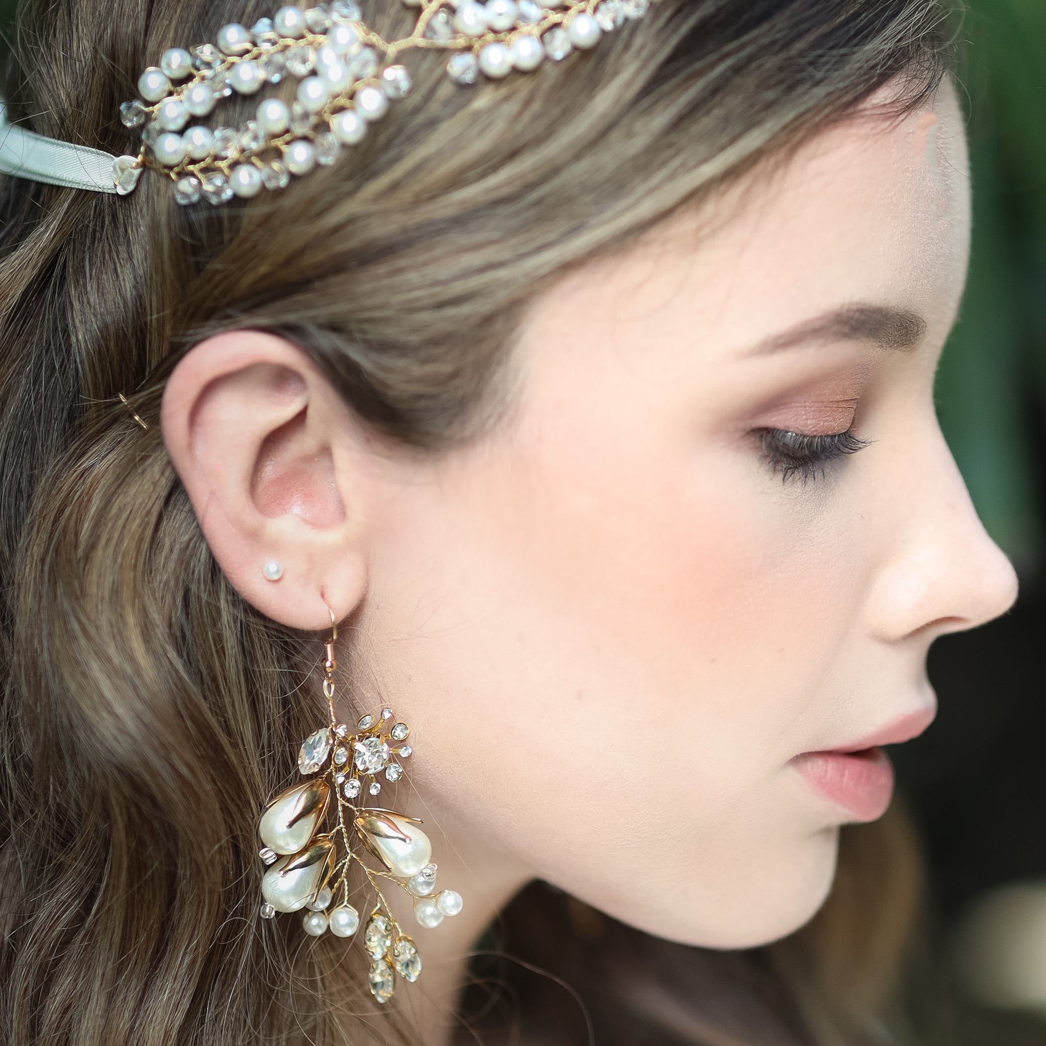 Jules Bridal - Carita, Gold Pearl & Crystal Floral Earrings