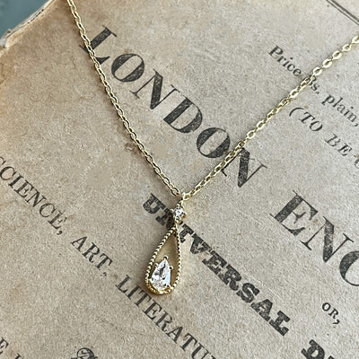 Jules Bridal - Carlin, 14k Gold Plated Minimalist Crystal Drop Pendant