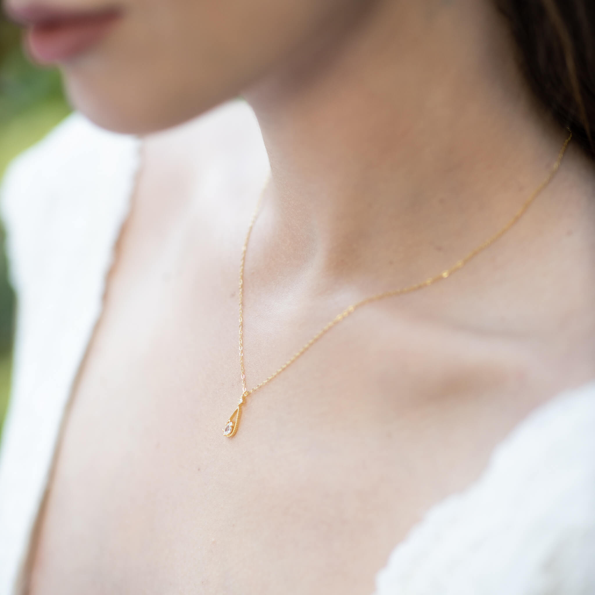Jules Bridal - Carlin, 14k Gold Plated Minimalist Crystal Drop Pendant