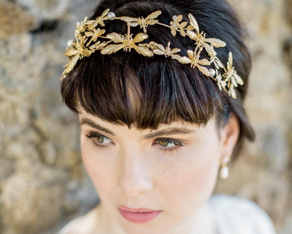 Jules Bridal - Dragonfly, Gold Wedding Headpiece