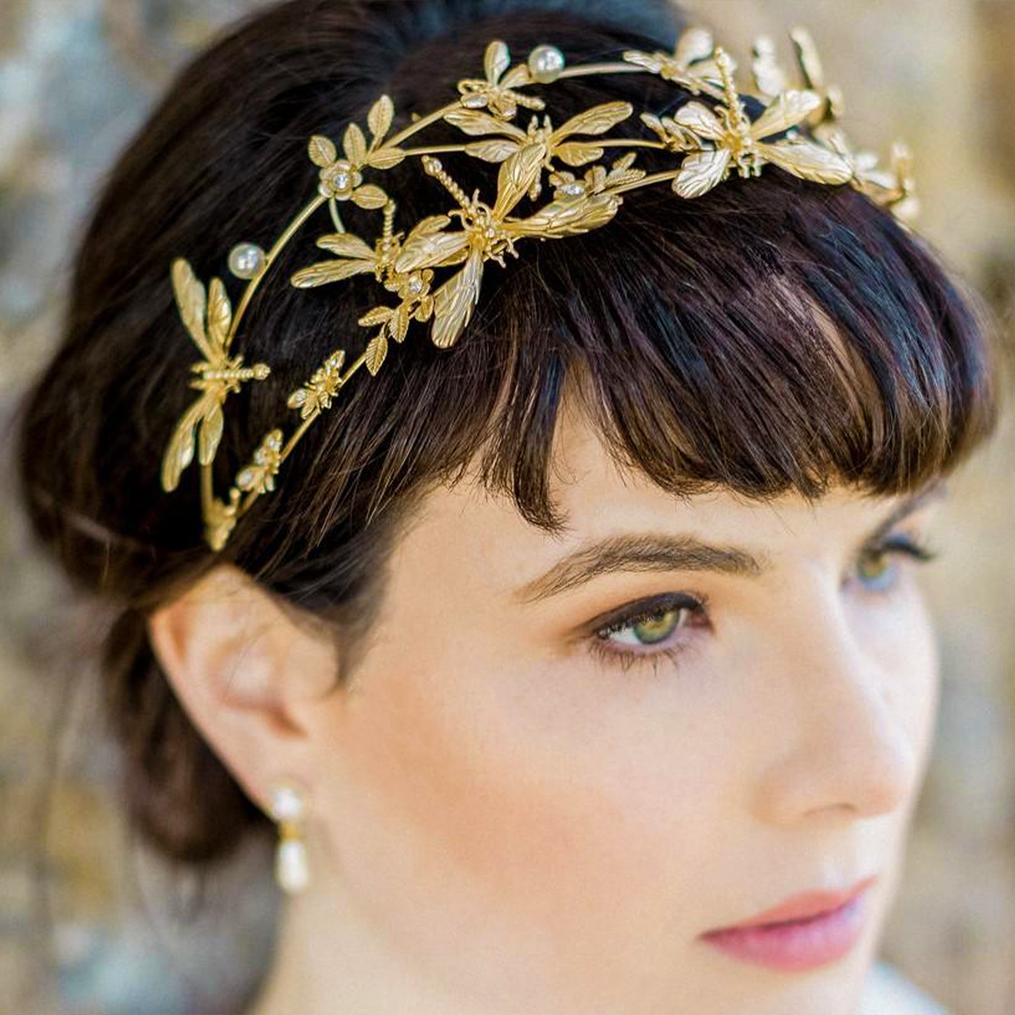 Dragonfly, Gold Wedding Headpiece