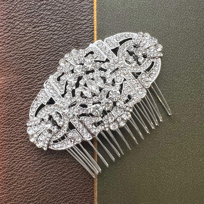 Jules Bridal - Elise, Art Deco Style Crystal Silver Comb 