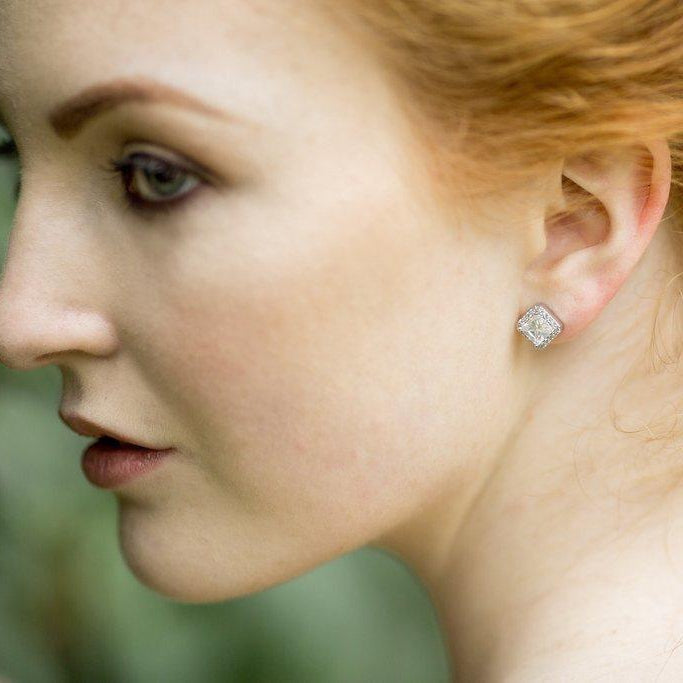 Jules-Bridal - Elysee, Square Crystal Stud Earrings